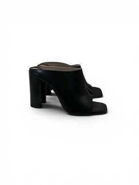 Zara Black Leather Square-Open Toe Block Heel Mule Size 39